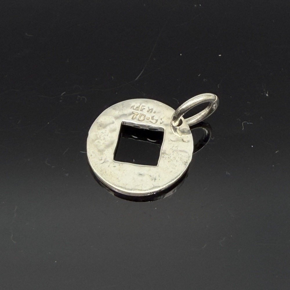 Taxco Mexico Sterling Silver Hammered Circle Disc Pendant Square Cutout 925